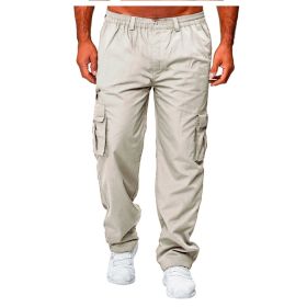 Men's Casual Multi-pocket Loose Straight Cargo Pants (Option: Rice grey-L)
