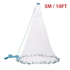 6/8/10/12/16FT Fishing Cast Net Bait Easy Throw Hand Cast Strong Nylon Mesh USA (Net Size: 3M / 10FT)