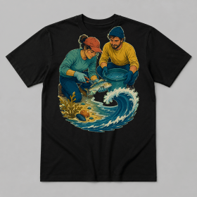 Line Out, Tide In Graphic T-Shirt (Size / Print Placement: XXL / Back, Color: BLACK)