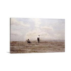Tending The Fishing Nets 1882 (Type: Standard Framed Canvas Print, size: 40" x 26" / 100cm x 65cm (approx))