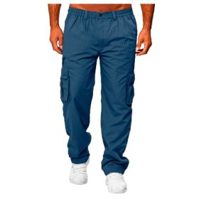Men's Casual Multi-pocket Loose Straight Cargo Pants (Option: Denim blue-3XL)