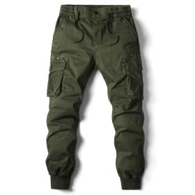 Solid Color Skinny Pants Multi-pocket Men's Working Pants (Option: Army Green-30)