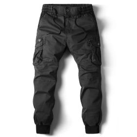 Solid Color Skinny Pants Multi-pocket Men's Working Pants (Option: Black-30)
