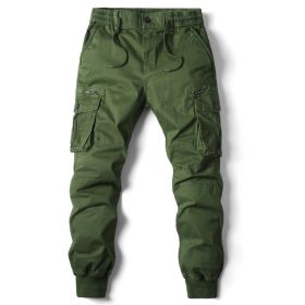 Solid Color Skinny Pants Multi-pocket Men's Working Pants (Option: Olive Green-32)