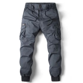 Solid Color Skinny Pants Multi-pocket Men's Working Pants (Option: Blue Gray-32)